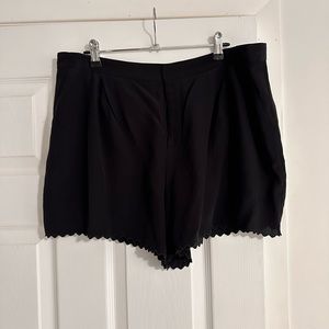 Club Monaco Black Silk scalloped hem shorts